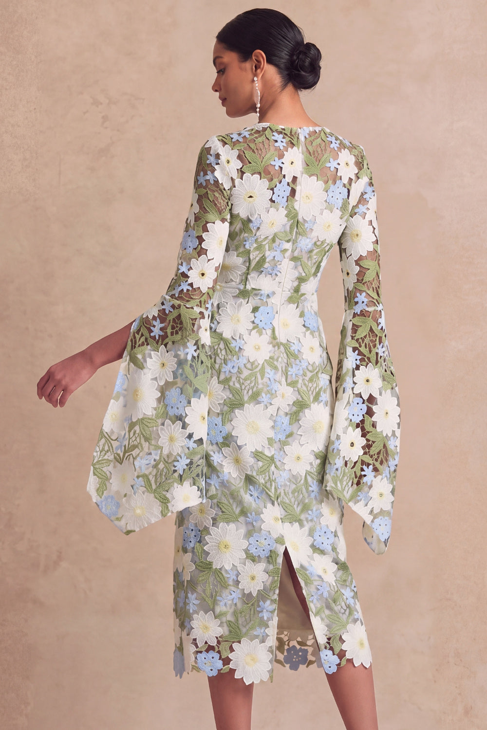 Green Floral Sheath Midi Mother of the Bride Dress