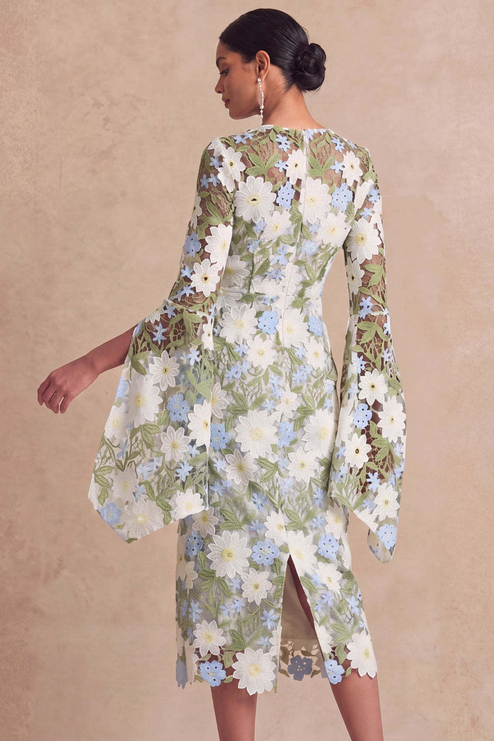 Green Floral Sheath Midi Mother of the Bride Dress