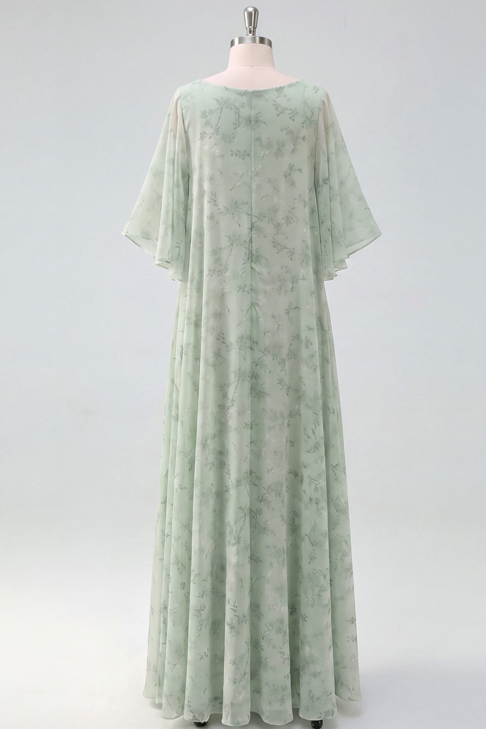 Light Green Floral A Line Long Mother of the Brides Dress with Sleeves