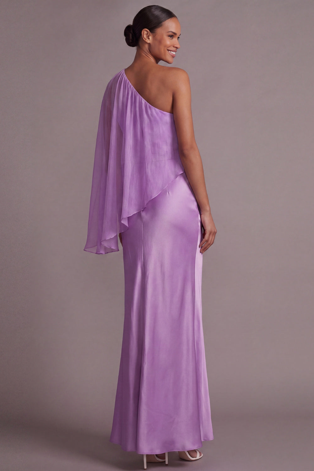 Amethyst One Shoulder Backless Mother of the Brides Dress with Cape