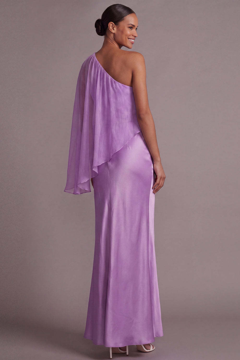 Amethyst One Shoulder Backless Mother of the Brides Dress with Cape