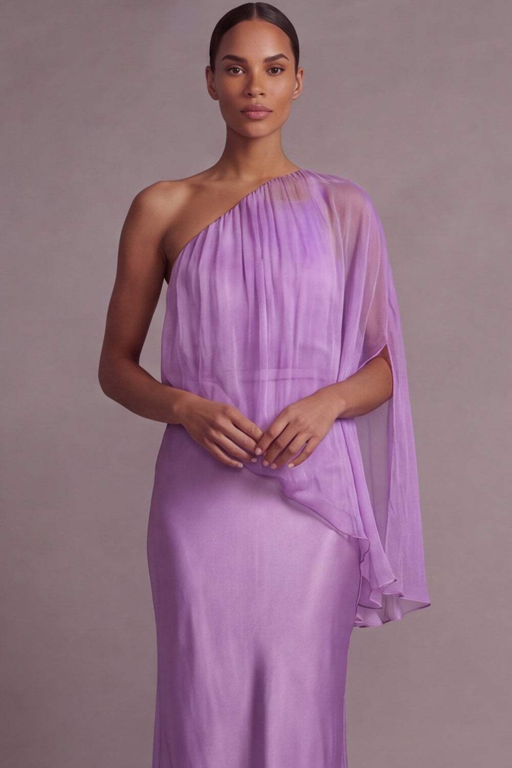 Amethyst One Shoulder Backless Mother of the Brides Dress with Cape