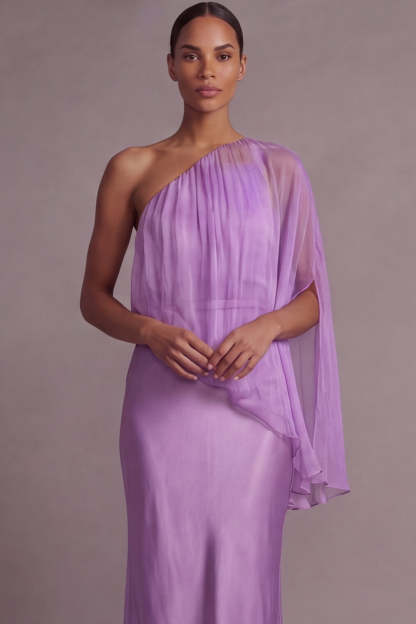 Amethyst One Shoulder Backless Mother of the Brides Dress with Cape