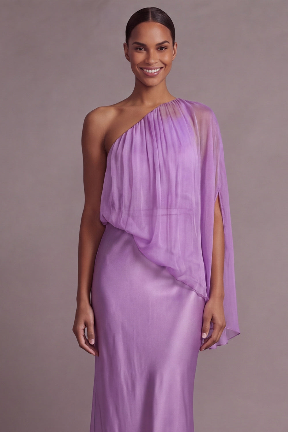 Amethyst One Shoulder Backless Mother of the Brides Dress with Cape