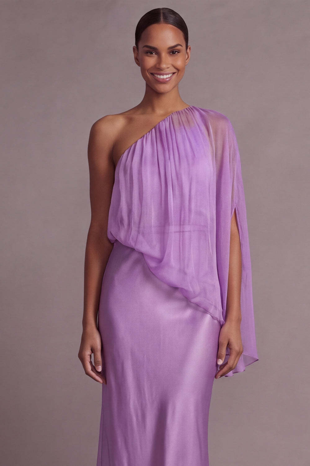 Amethyst One Shoulder Backless Mother of the Brides Dress with Cape