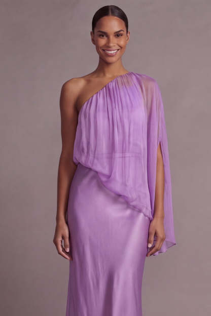 Amethyst One Shoulder Backless Mother of the Brides Dress with Cape