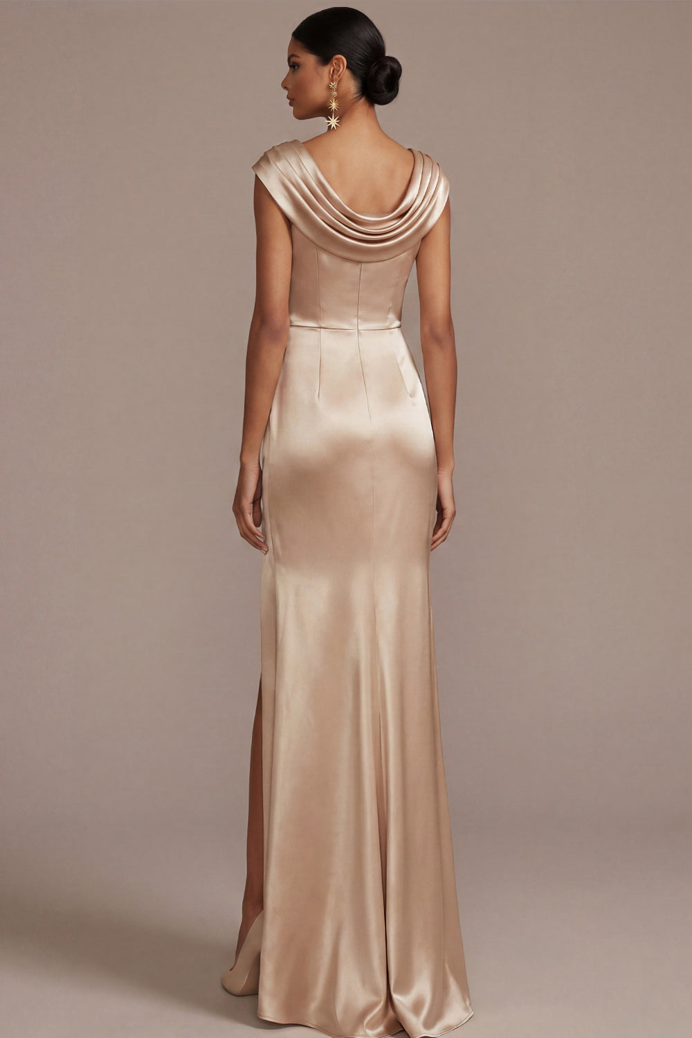 Champagne Mermaid Ruched Long Mother of the Bride Dress
