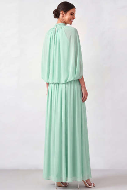 Mini Green High Neck Pleated Long Mother of the Bride Dress