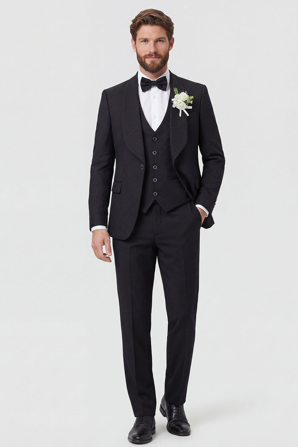 Black Shawl Lapel One Button Men's Wedding Suits with Sleeves