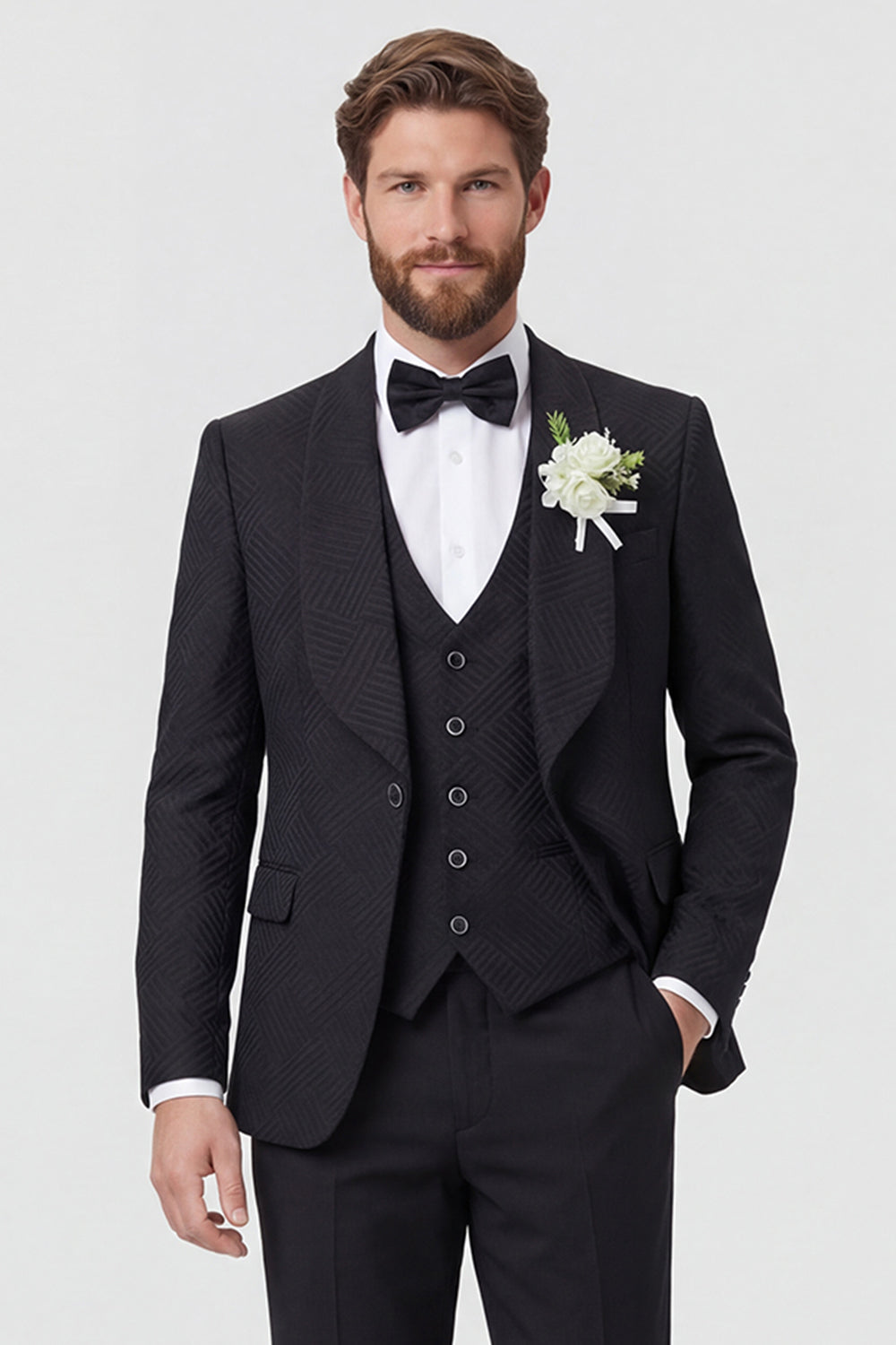 Black Shawl Lapel One Button Men's Wedding Suits with Sleeves