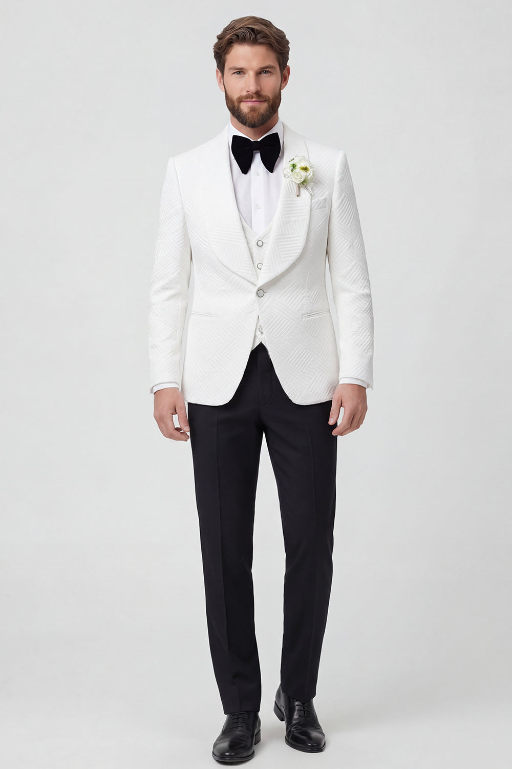 Leely Men Black Wedding Suits Shawl Lapel 3 Piece One Button Formal Suits with Sleeves