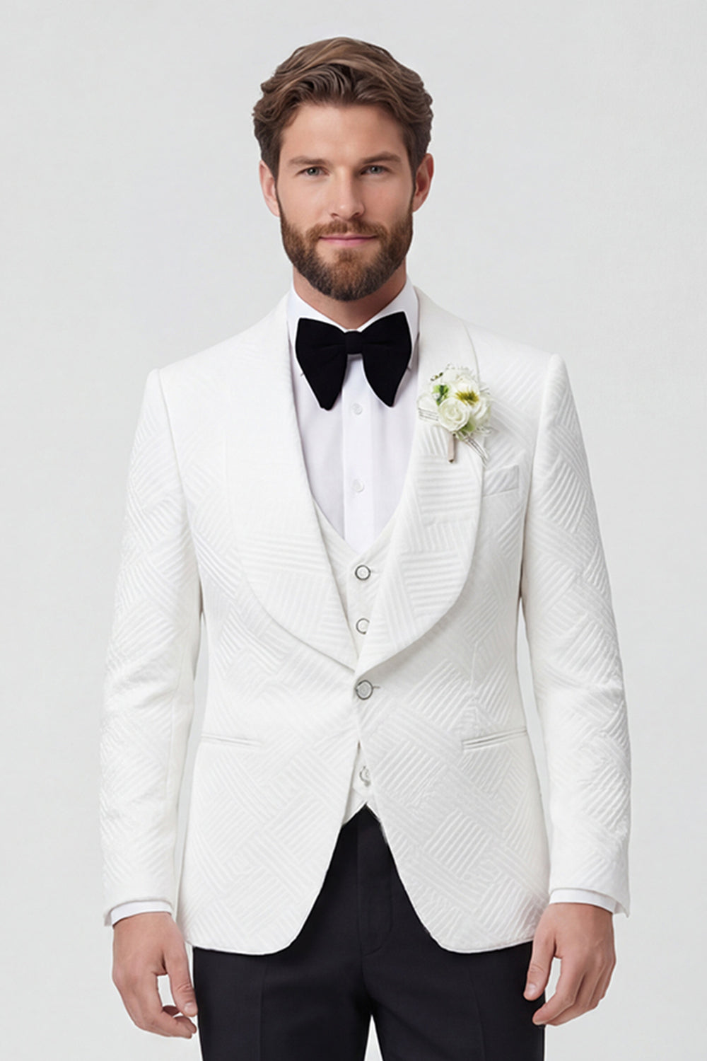 Black Shawl Lapel One Button Men's Wedding Suits with Sleeves