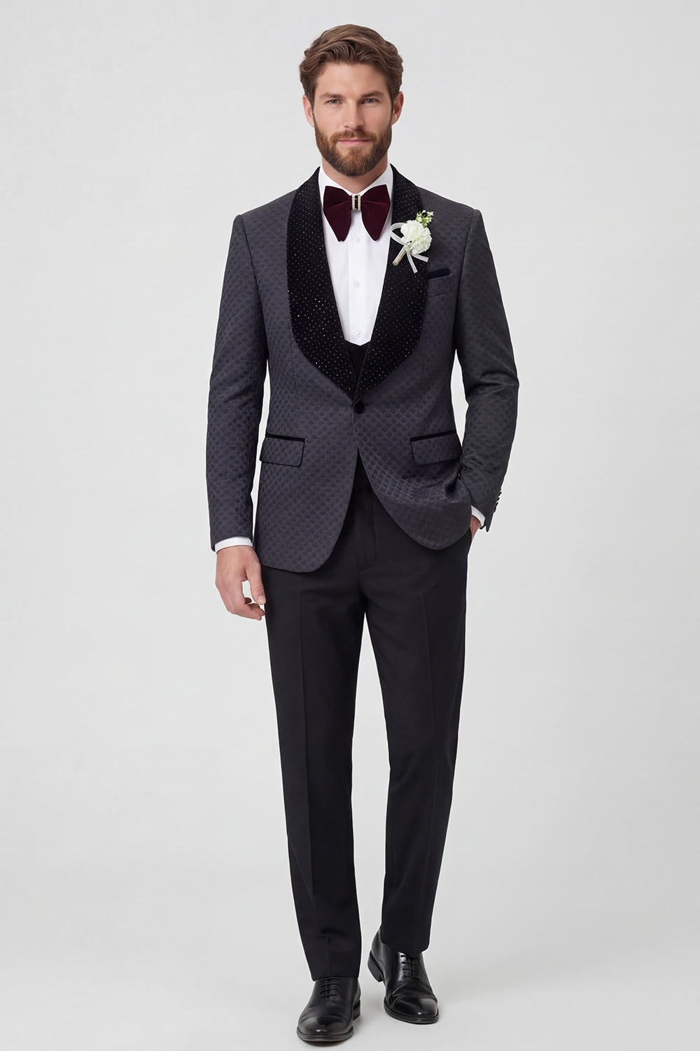 Black Shawl Lapel One Button Men's Wedding Suits with Beading