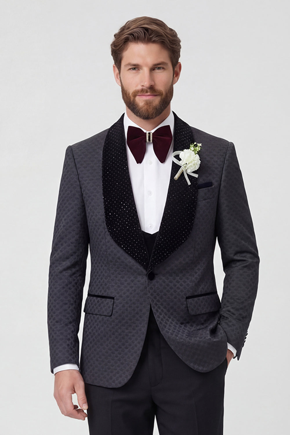 Black Shawl Lapel One Button Men's Wedding Suits with Beading