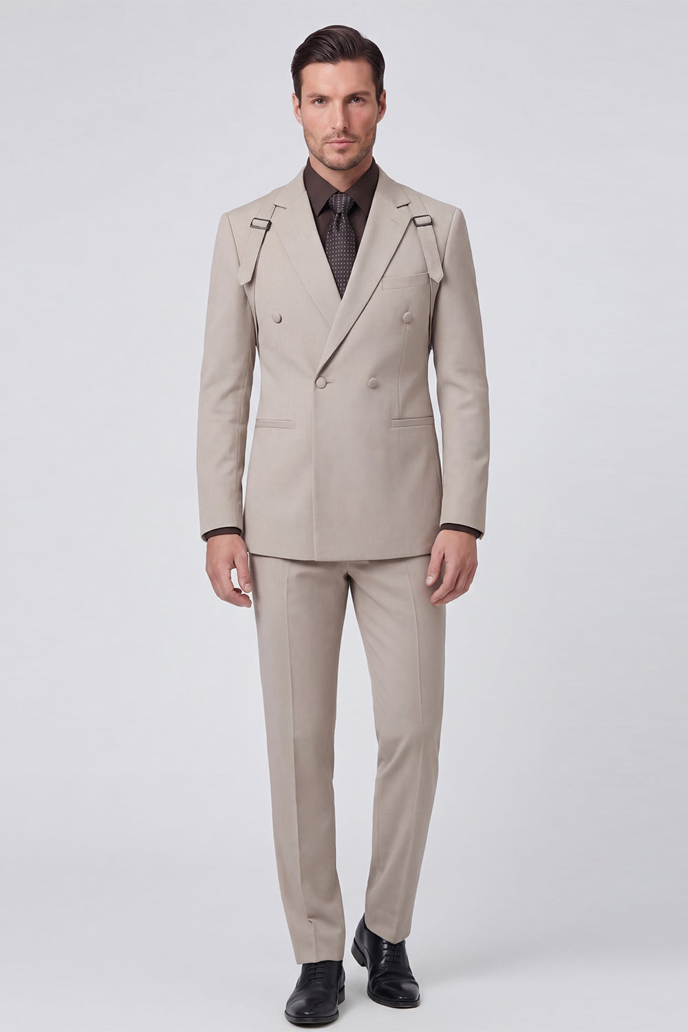 Grey Notch Lapel 2 Piece Double Breasted Men's Prom Suits