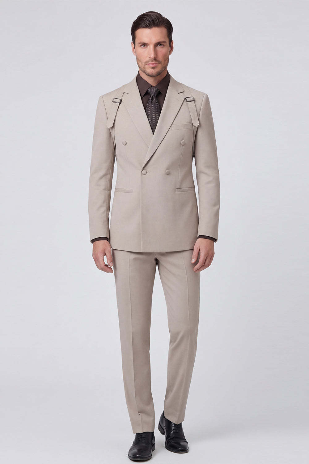 Grey Notch Lapel 2 Piece Double Breasted Men's Prom Suits