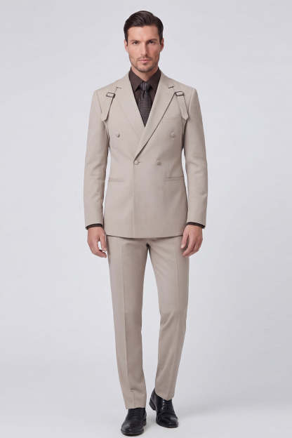 Grey Notch Lapel 2 Piece Double Breasted Men's Prom Suits