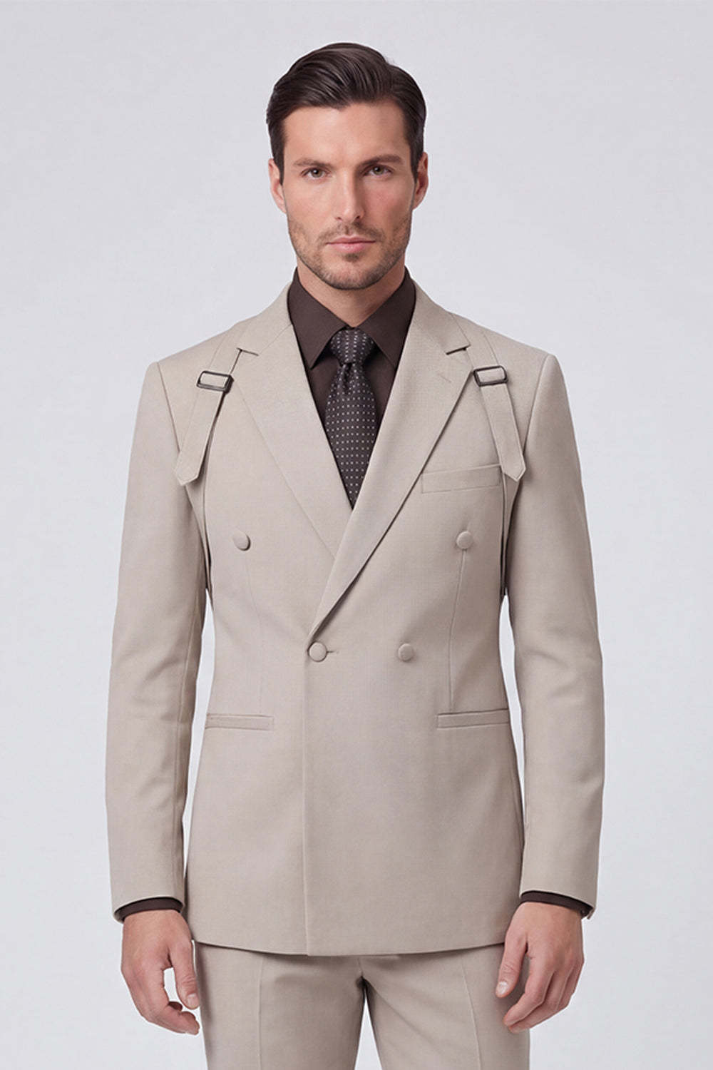 Grey Notch Lapel 2 Piece Double Breasted Men's Prom Suits