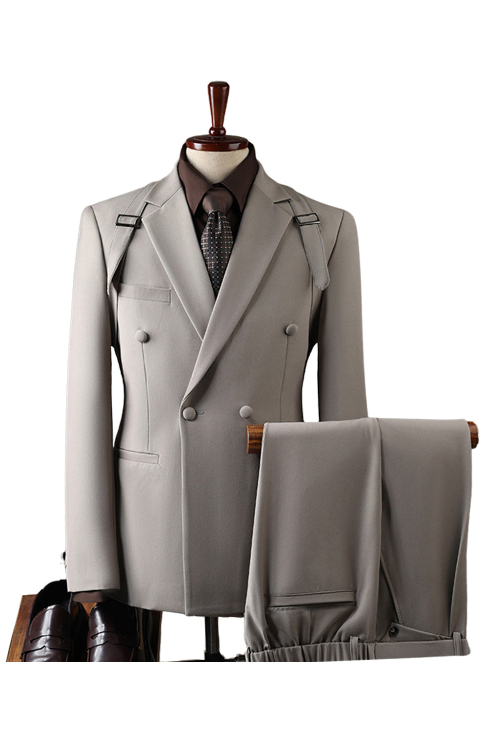 Grey Notch Lapel 2 Piece Double Breasted Men's Prom Suits