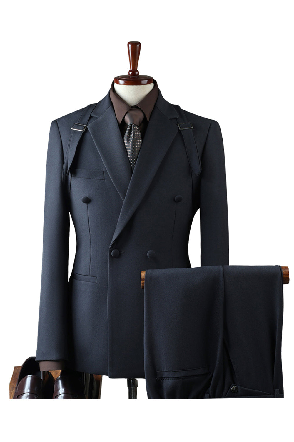 Leely Men Grey Notch Lapel Prom Suits 2 Piece Double Breasted Formal Suits