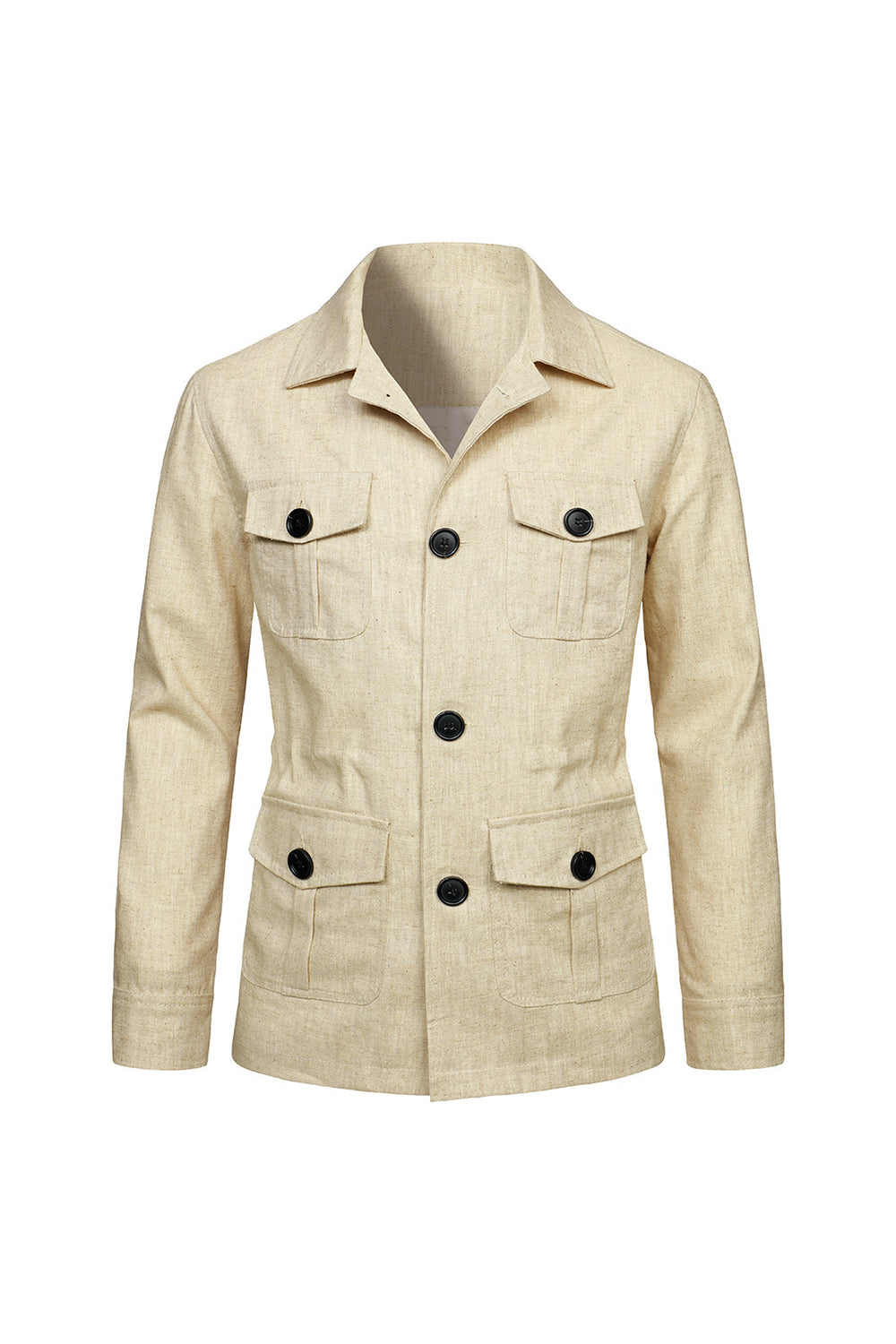 Beige Notch Lapel Single Breasted Men's Jacket with Pockets