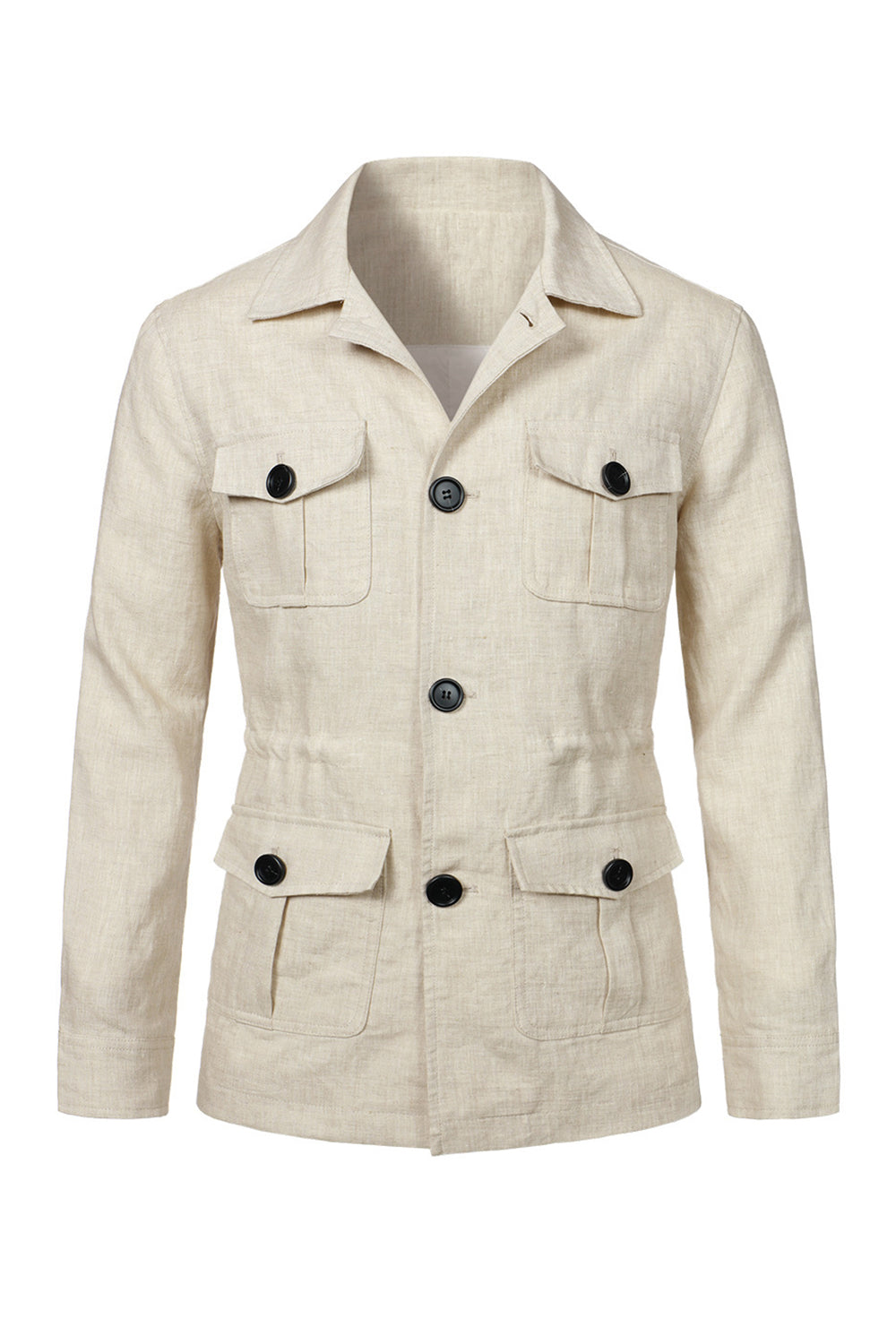 Beige Notch Lapel Single Breasted Men's Jacket with Pockets