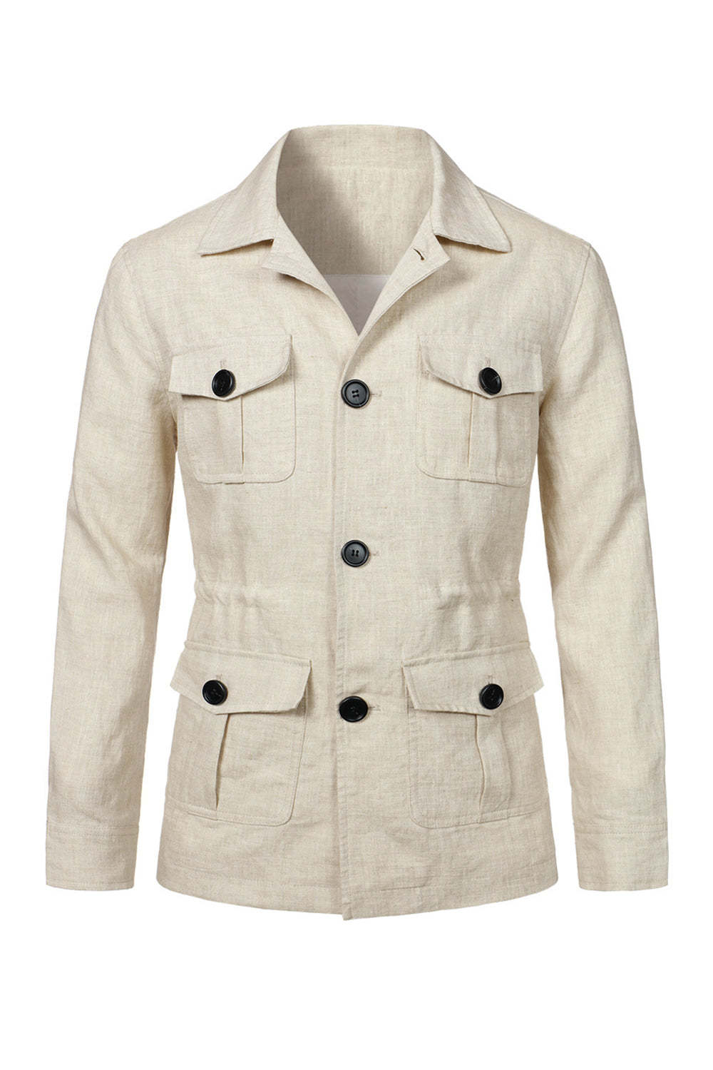 Beige Notch Lapel Single Breasted Men's Jacket with Pockets