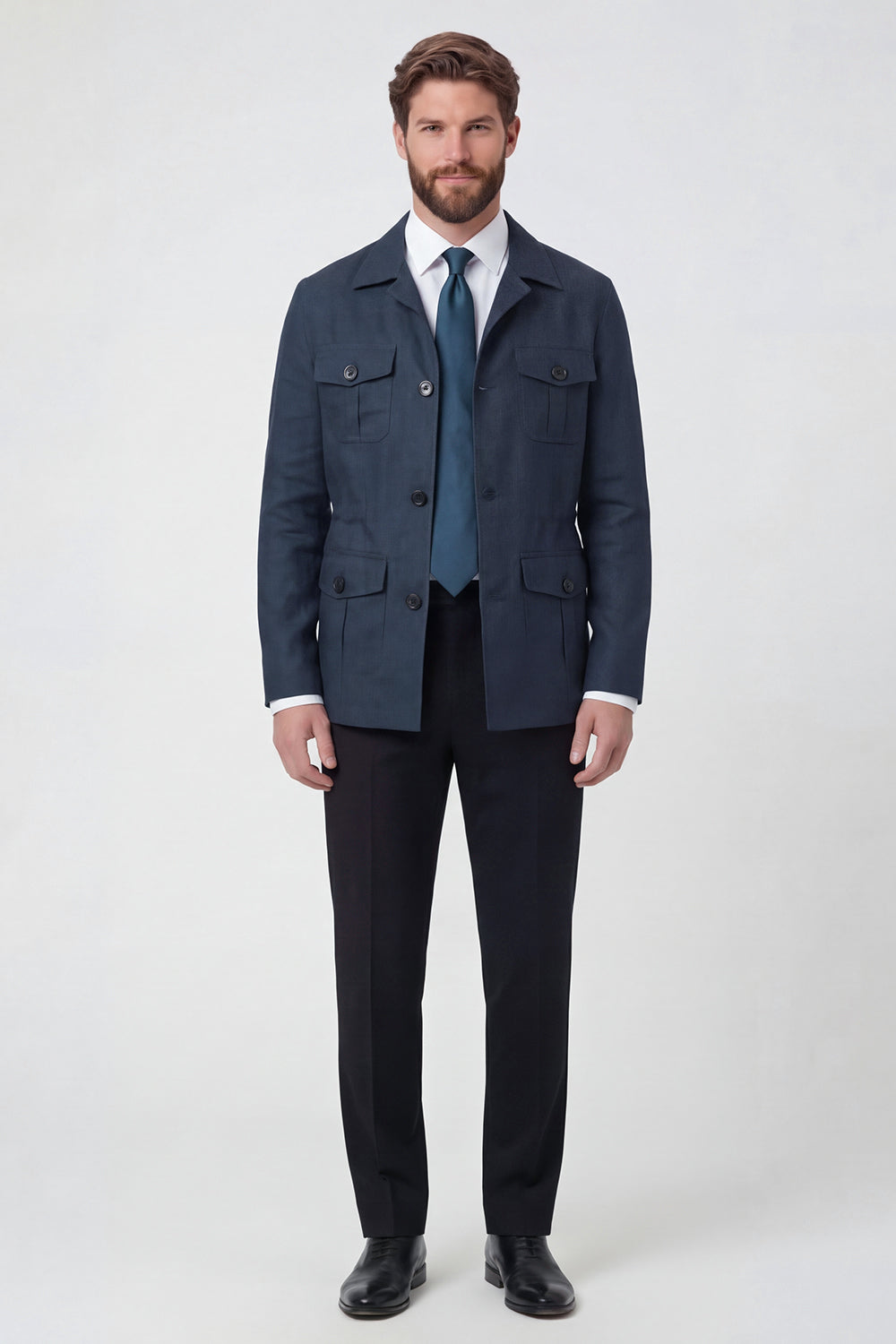 Beige Notch Lapel Single Breasted Men's Jacket with Pockets