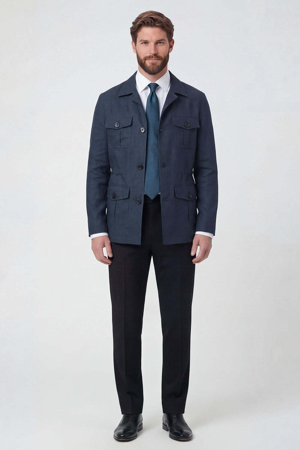 Beige Notch Lapel Single Breasted Men's Jacket with Pockets