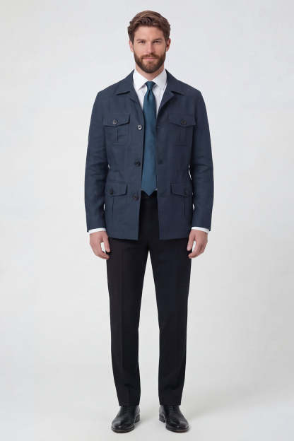 Beige Notch Lapel Single Breasted Men's Jacket with Pockets