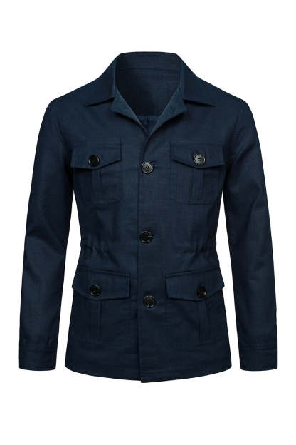 Beige Notch Lapel Single Breasted Men's Jacket with Pockets