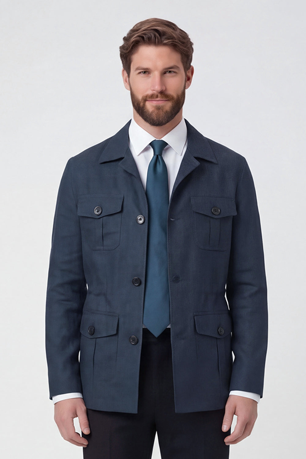 Beige Notch Lapel Single Breasted Men's Jacket with Pockets