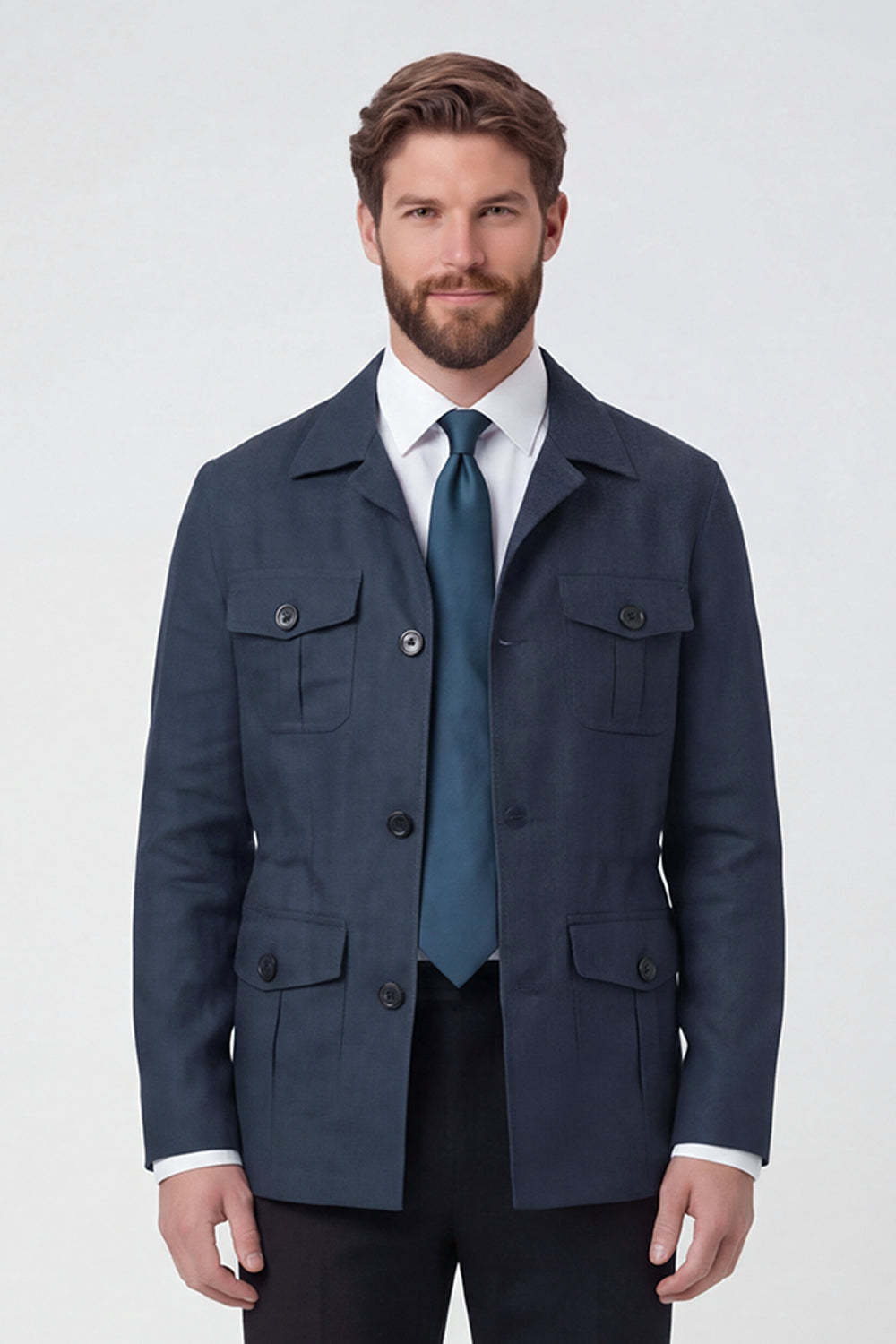 Beige Notch Lapel Single Breasted Men's Jacket with Pockets
