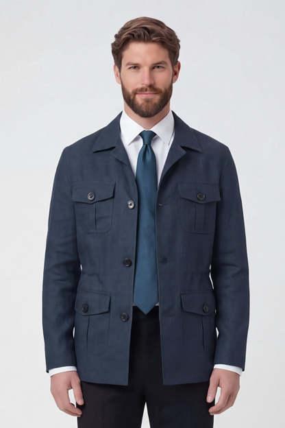 Beige Notch Lapel Single Breasted Men's Jacket with Pockets