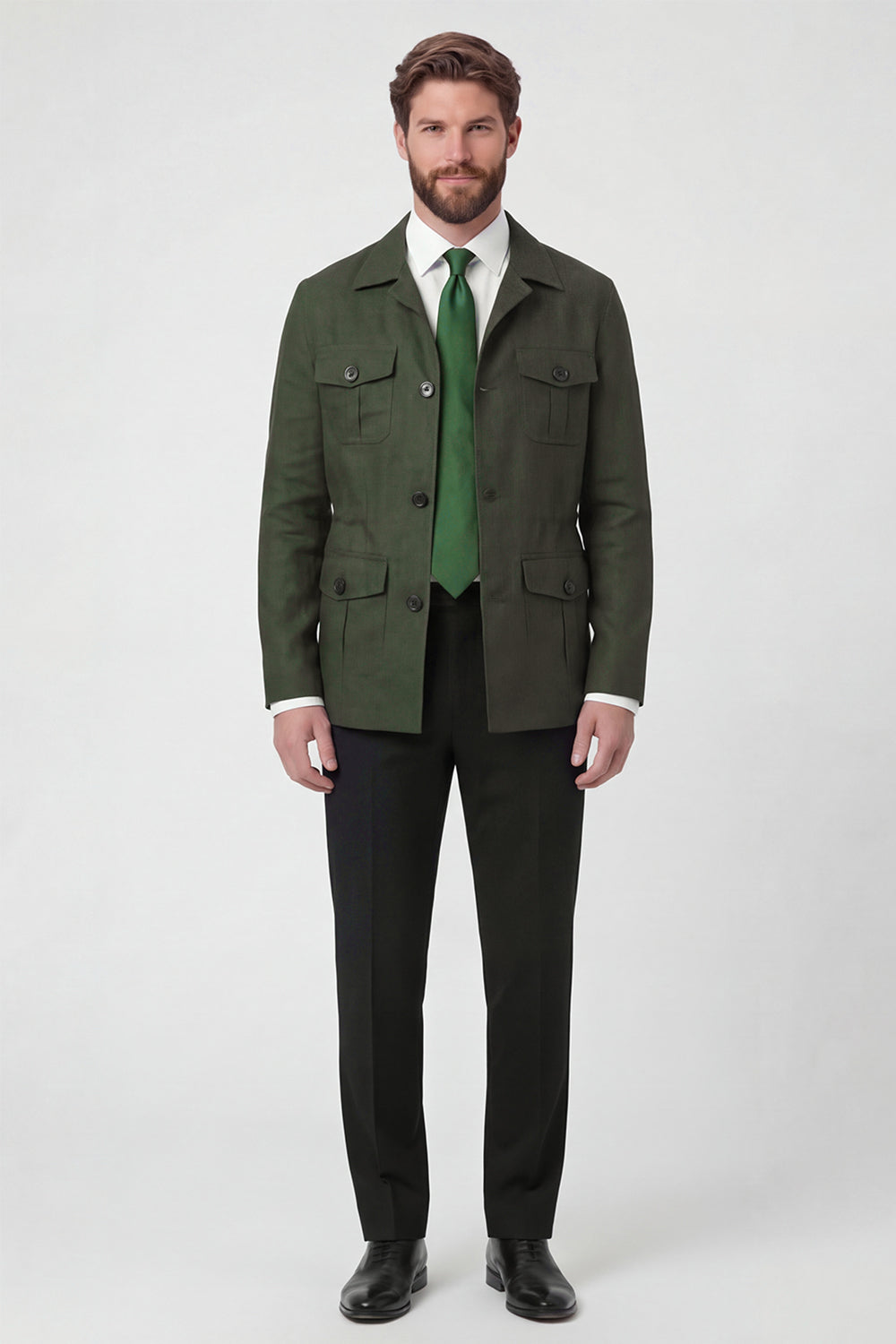 Beige Notch Lapel Single Breasted Men's Jacket with Pockets