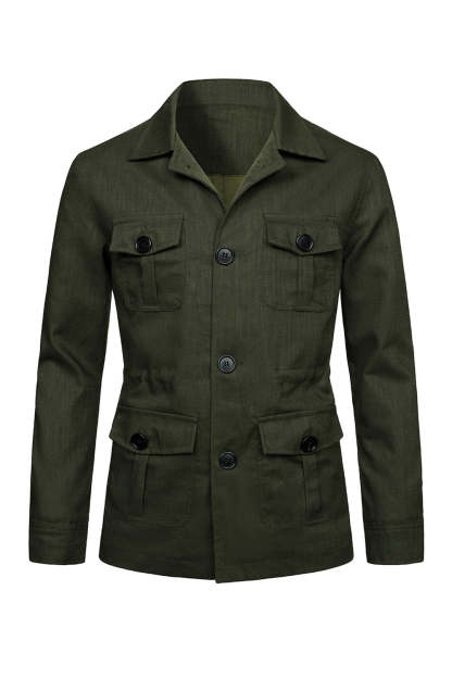 Beige Notch Lapel Single Breasted Men's Jacket with Pockets