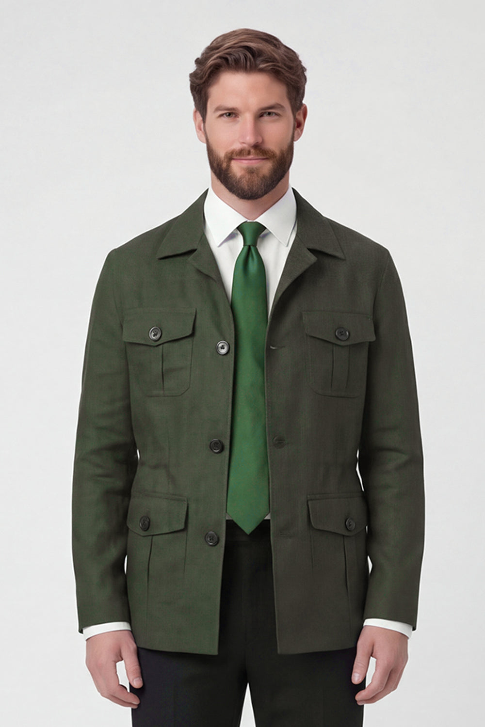 Beige Notch Lapel Single Breasted Men's Jacket with Pockets