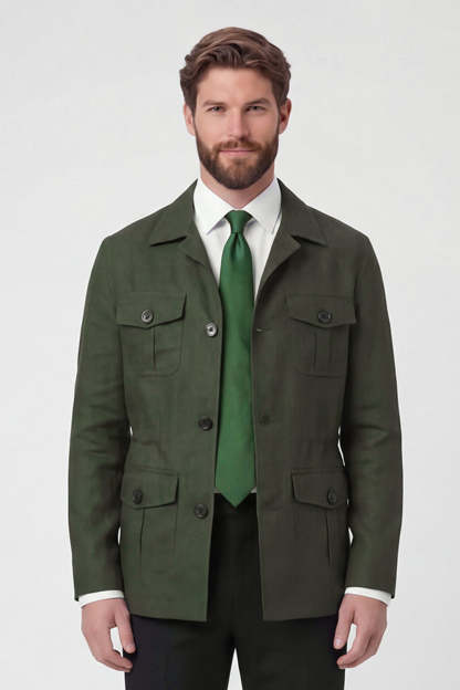 Beige Notch Lapel Single Breasted Men's Jacket with Pockets