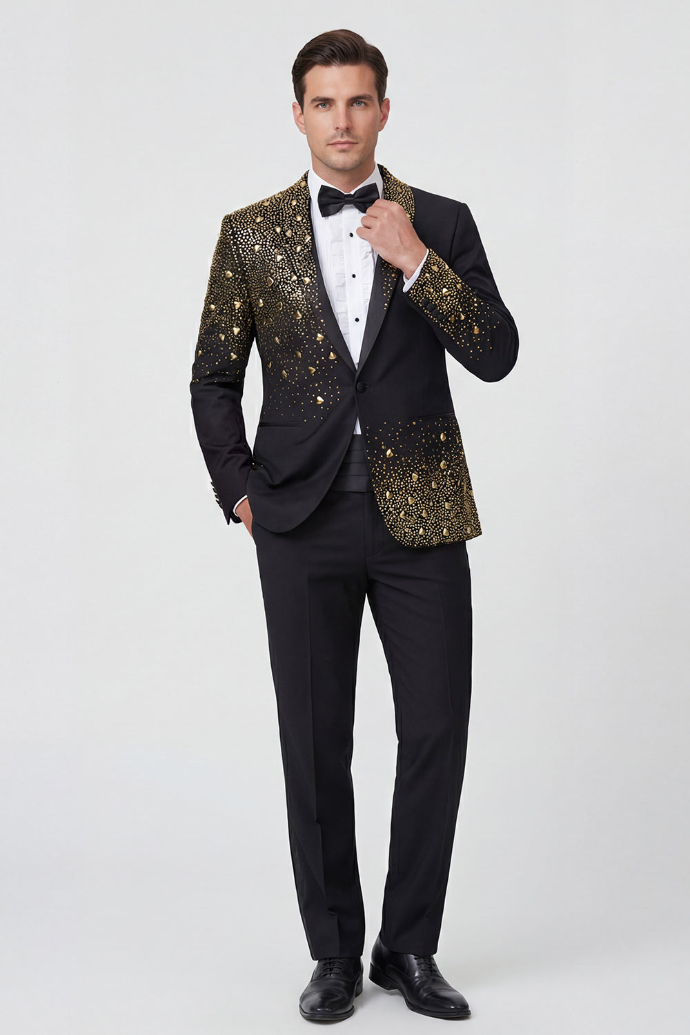 Shawl Lapel 2 Piece Black Men's Prom Suits with Beading