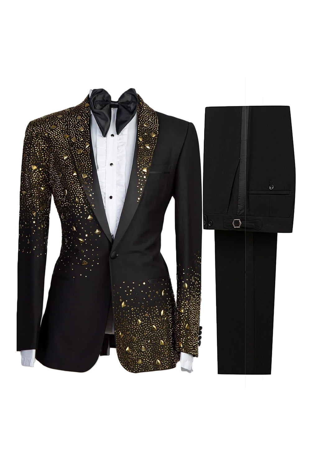 Shawl Lapel 2 Piece Black Men's Prom Suits with Beading
