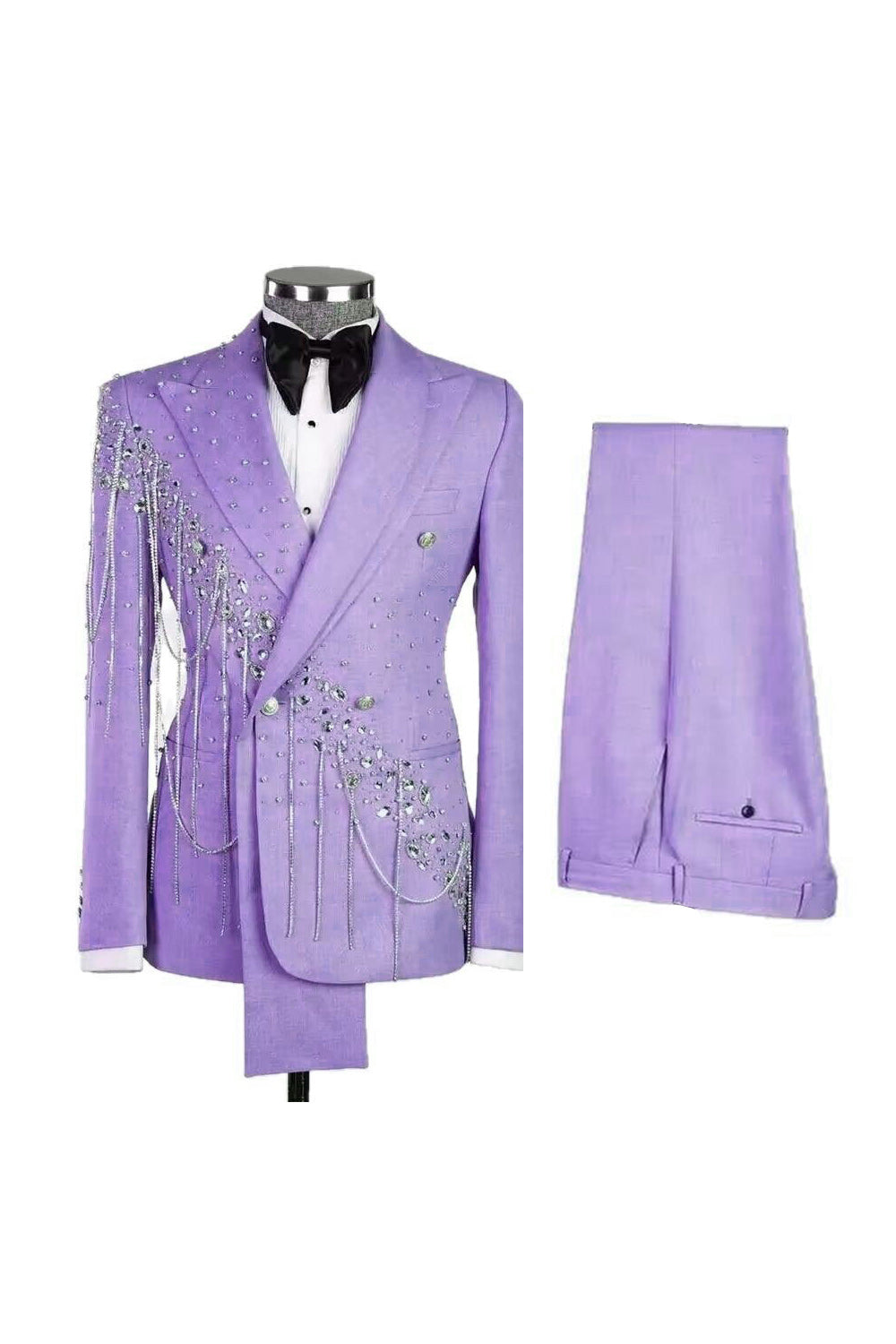 Light Blue Shawl Lapel 2 Piece Double Breasted Men's Prom Suits with Beading