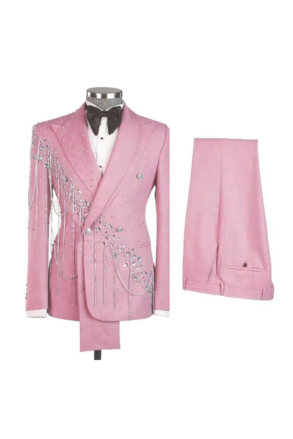 Light Blue Shawl Lapel 2 Piece Double Breasted Men's Prom Suits with Beading