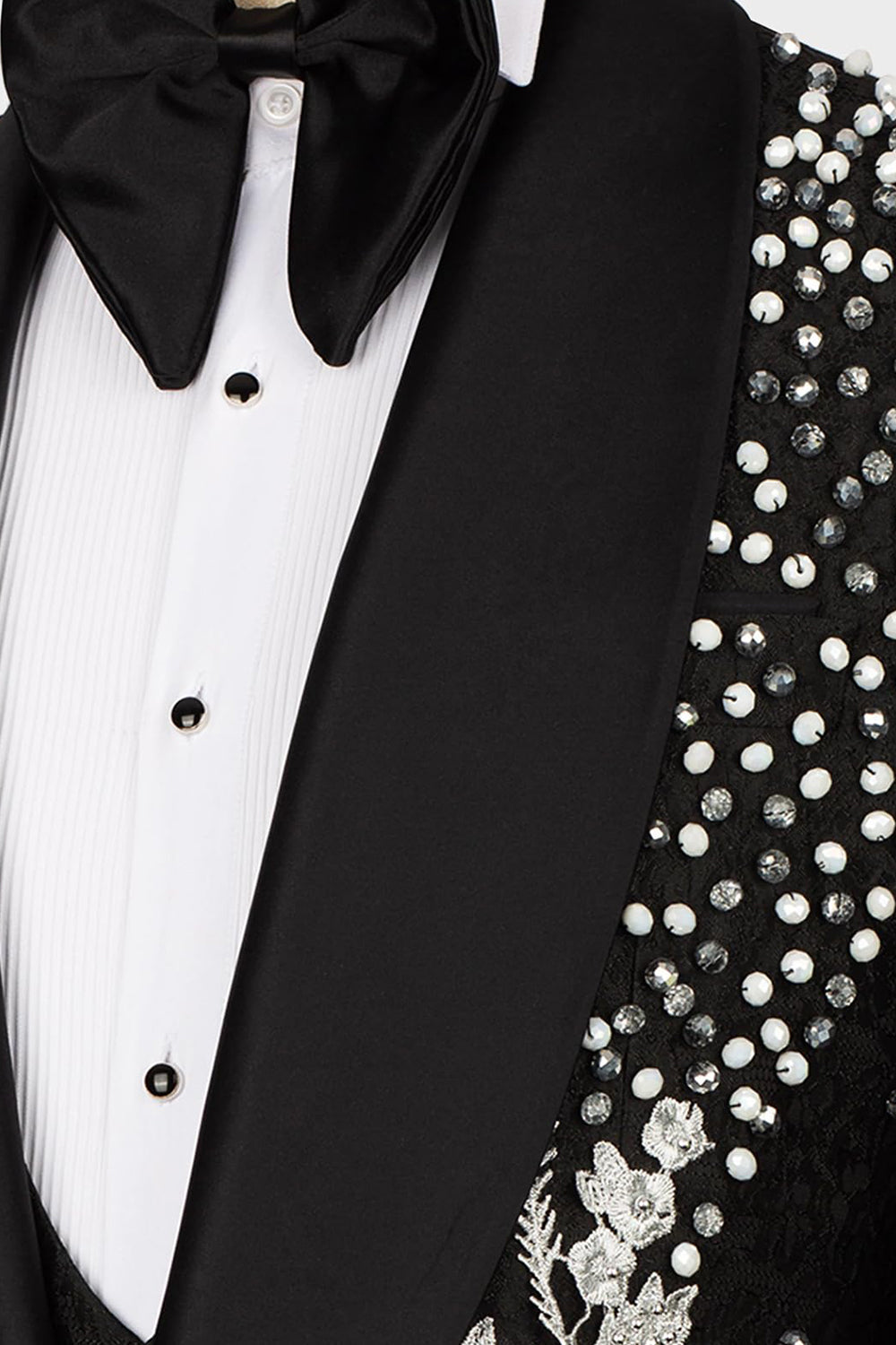 One Button Beaded 2 Piece Black Shawl Lapel Men's Wedding Suits