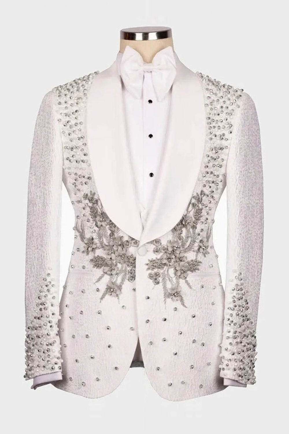 Leely Men Black 2 Piece One Button Wedding Suits Shawl Lapel Prom Suits with Beading