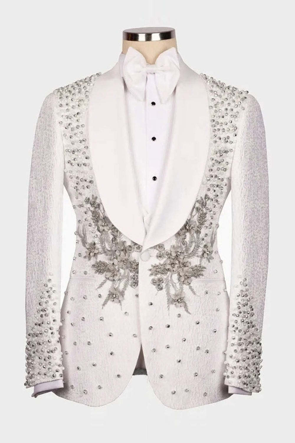 Leely Men Black 2 Piece One Button Wedding Suits Shawl Lapel Prom Suits with Beading