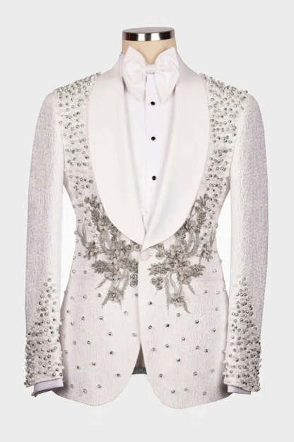 Leely Men Black 2 Piece One Button Wedding Suits Shawl Lapel Prom Suits with Beading