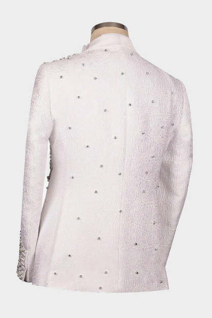 One Button Beaded 2 Piece Black Shawl Lapel Men's Wedding Suits