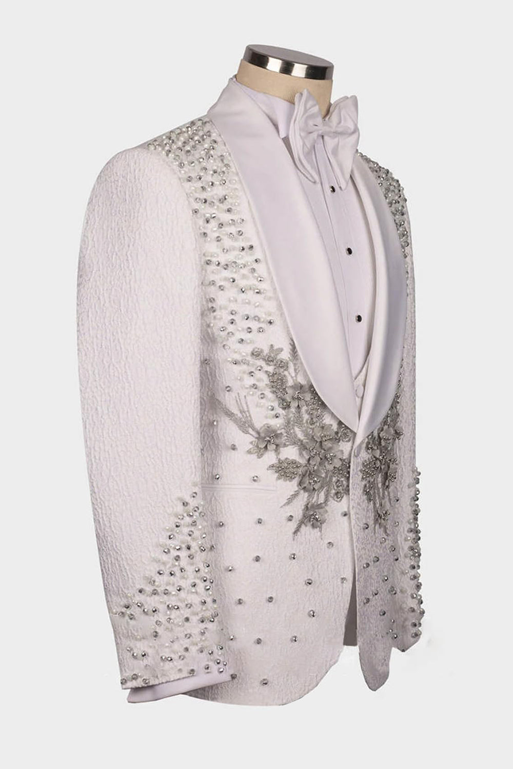 One Button Beaded 2 Piece Black Shawl Lapel Men's Wedding Suits