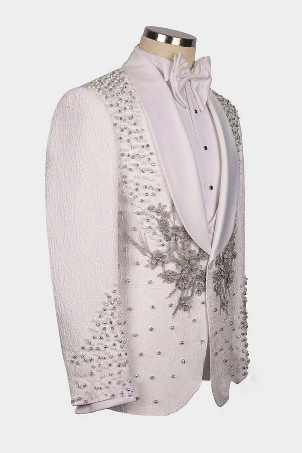 One Button Beaded 2 Piece Black Shawl Lapel Men's Wedding Suits