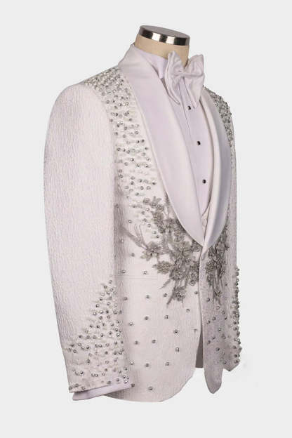 One Button Beaded 2 Piece Black Shawl Lapel Men's Wedding Suits